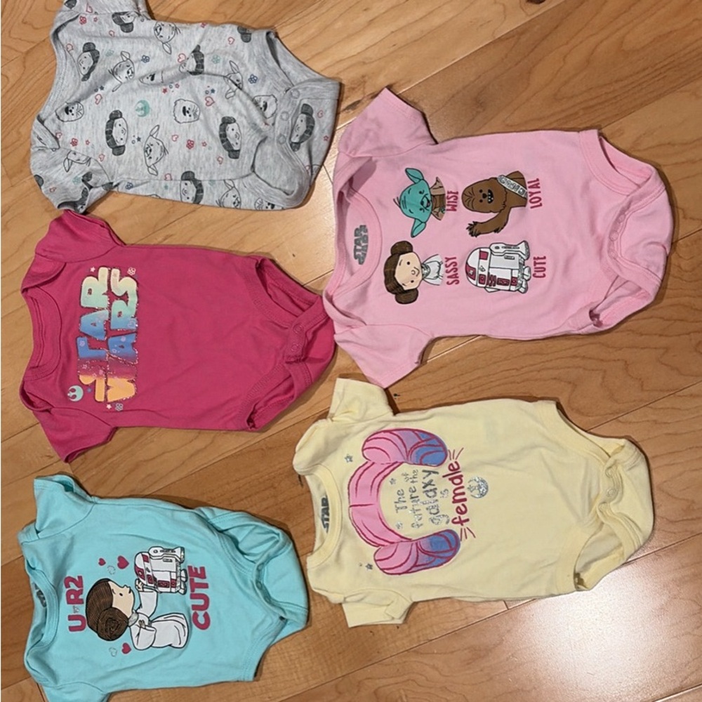 12M Star Wars Baby Onesie Bundle - Pink, Gray, Yellow, Teal, Hot Pink